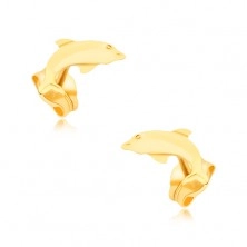 Náušnice ve žlutém 9K zlatě - plochý blyštivý skákající delfín
