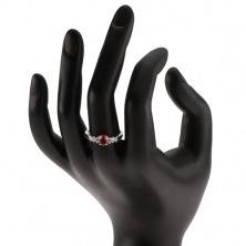 Stříbrný zásnubní prsten 925, oválný červený kamínek, čiré zirkony