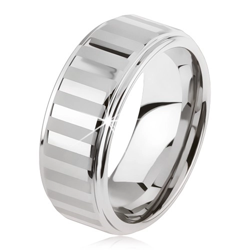 Wolframový prsten stříbrné barvy, lesklé a matné pásky - Velikost: 64