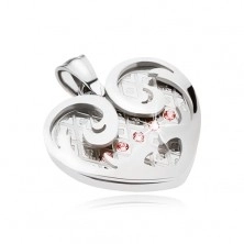 Ocelový přívěsek, srdce s ornamenty ve stříbrné barvě, růžové zirkony