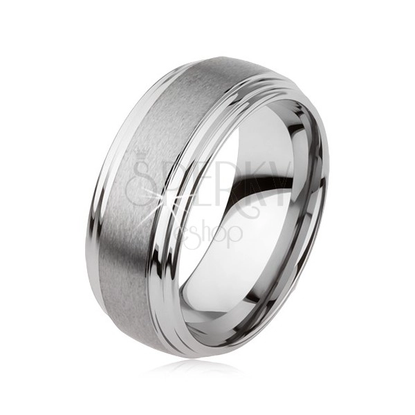 Hladký wolframový prsten, jemně vypouklý, matný povrch, stříbrná barva