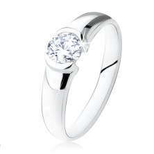 Stříbrný prsten 925, kulatý čirý kamínek, lesklý povrch