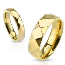 Ocelový prsten, zlatá barva, geometricky broušený povrch, 4 mm