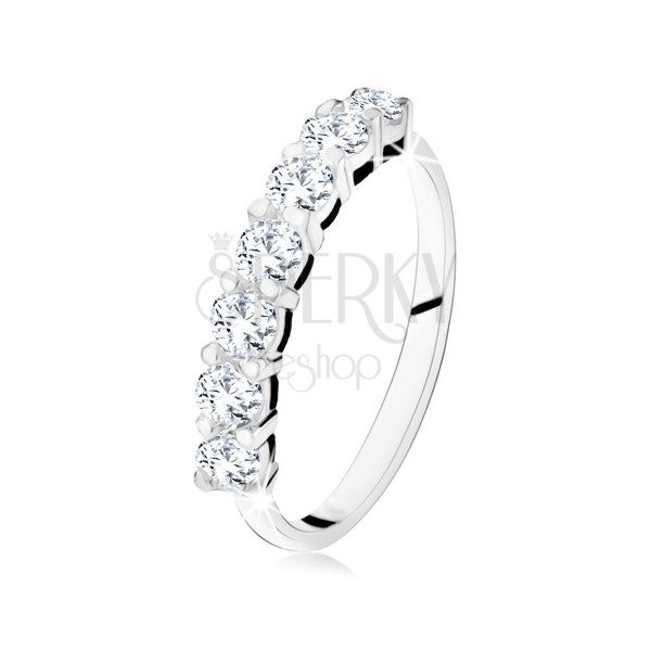 Lesklý prsten s linií sedmi čirých zirkonů, ze stříbra 925