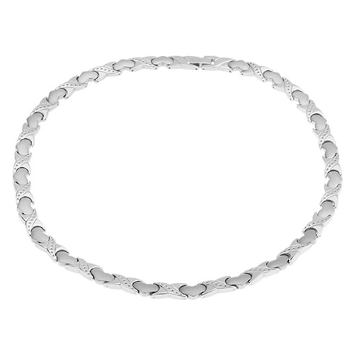 Levně Magnetický náhrdelník z oceli, stříbrná barva, články "X", srdíčka