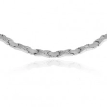 Magnetický náhrdelník z oceli, stříbrná barva, články "X", srdíčka