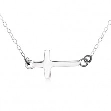 Stříbrný 925 náhrdelník - hladký plochý latinský kříž, očka na koncích