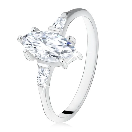 Stříbrný zásnubní prsten 925, zrníčkovitý zirkon, lichoběžníkové na bocích - Velikost: 54