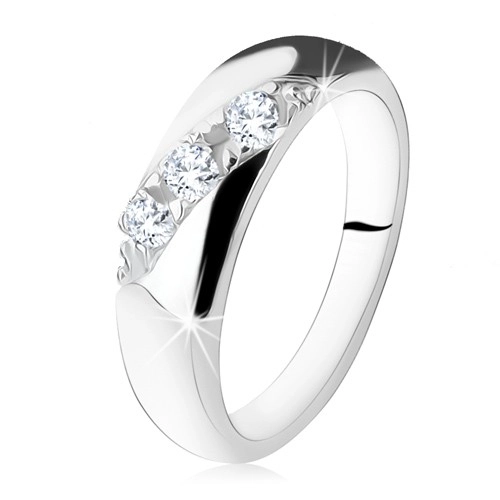Zásnubní prsten, diagonální linie kulatých čirých zirkonů, stříbro 925 - Velikost: 60