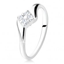 Stříbrný zásnubní prsten 925, čtverec ze zirkonů mezi rameny