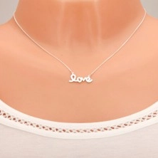 Stříbrný náhrdelník 925, lesklý, hladký, plochý nápis "love"