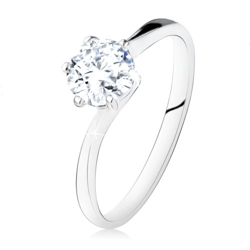 Stříbrný zásnubní prsten 925, kulatý čirý zirkon, úzká ramena - Velikost: 59