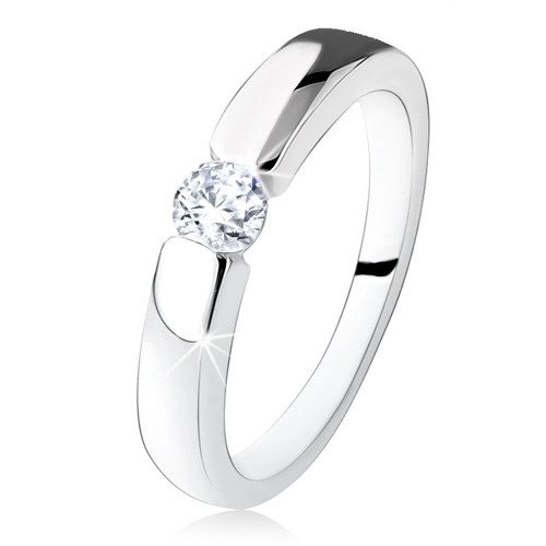 Stříbrný zásnubní prsten 925, hladká a lesklá ramena, kulatý zirkon - Velikost: 59