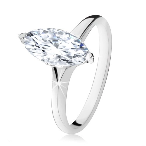 Stříbrný prsten 925, masivní zirkonový ovál v dekorativní objímce - Velikost: 55