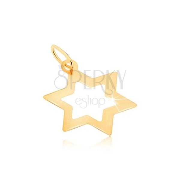 Přívěsek ve žlutém 9K zlatě - lesklý obrys šesticípé ploché hvězdy