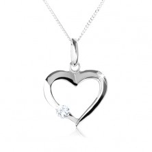 Stříbrný náhrdelník 925, obrys symetrického srdce s čirým zirkonem