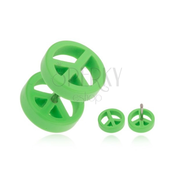 Falešný plug do ucha z akrylu, světle zelený symbol míru