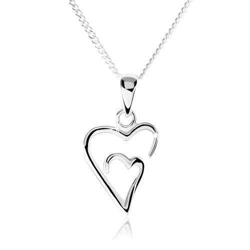 Stříbrný náhrdelník 925, dvojitý obrys asymetrického srdce