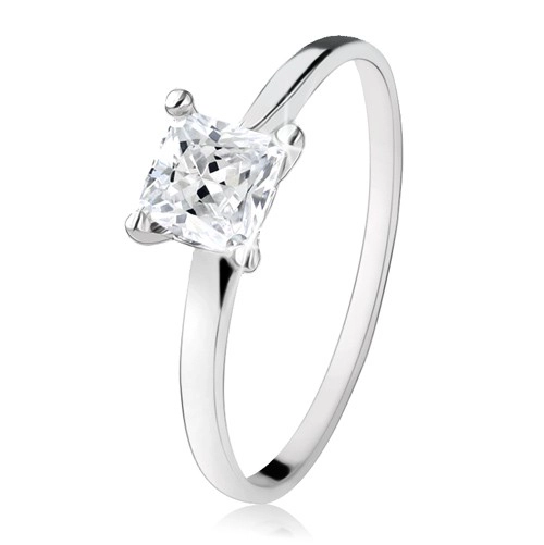 Zásnubní prsten ze stříbra 925, zirkonový čtverec, úzká ramena - Velikost: 60