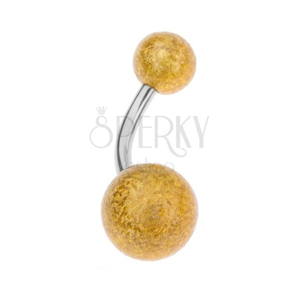 Akrylový piercing do bříška, kuličky s pískovaným povrchem zlaté barvy