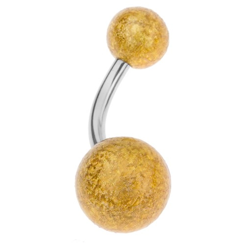 Levně Akrylový piercing do bříška, kuličky s pískovaným povrchem zlaté barvy