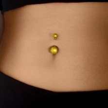 Akrylový piercing do bříška, kuličky s pískovaným povrchem zlaté barvy