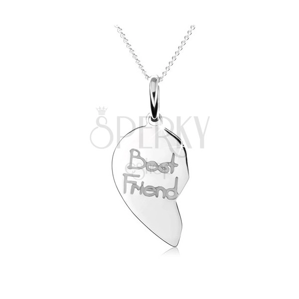 Dvojitý stříbrný náhrdelník 925, dvojpřívěsek ve tvaru srdce, nápis "Best Friend"
