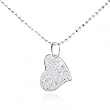 Stříbrný náhrdelník 925, asymetrické srdce s čirými zirkony