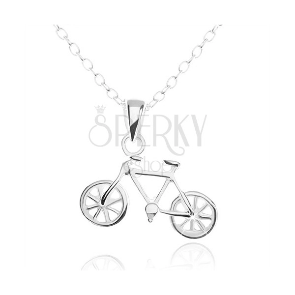 Stříbrný náhrdelník 925, detailně vyřezávaný přívěsek ve tvaru bicyklu