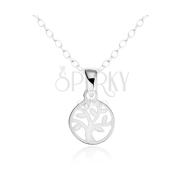 Stříbrný náhrdelník 925, kruhová známka s vyřezávaným stromem života