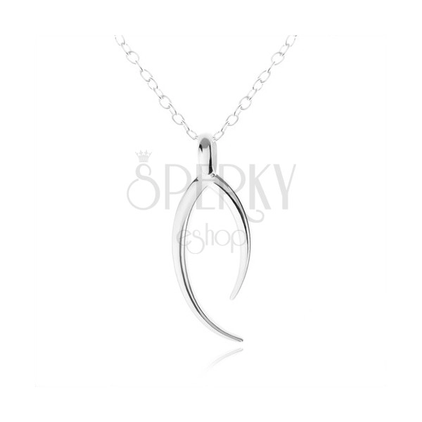 Stříbrný náhrdelník 925, lesklý přívěsek - rybí kost pro štěstí