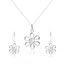 Stříbrná 925 sada - náhrdelník a visací náušnice, květ se zirkonem