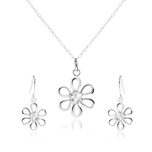 Levně Stříbrná 925 sada - náhrdelník a visací náušnice, květ se zirkonem