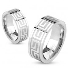 Prsten z oceli stříbrné barvy, lesklý povrch, řecký klíč, 6 mm