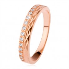 Stříbrný prsten 925 měděné barvy, diamantový řez, zirkonová linie