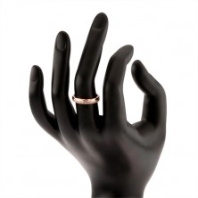 Stříbrný prsten 925 měděné barvy, diamantový řez, zirkonová linie