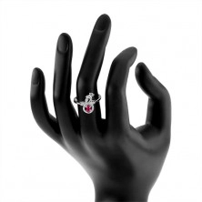 Stříbrný prsten 925 s tmavě růžovým oválným kamenem, zirkonový páv