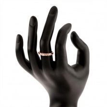 Stříbrný prsten 925 měděné barvy, čiré zirkony a diamantový řez