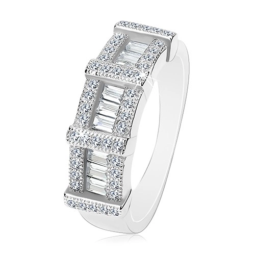 Zásnubní prsten ze stříbra 925, obdélníkové a kulaté zirkony - Velikost: 50