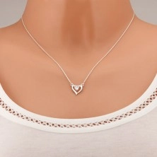 Stříbrný náhrdelník 925, obrys asymetrického srdce, zirkonové srdíčko
