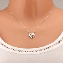 Stříbrný náhrdelník 925, přívěsek ve tvaru srdce - zatočené linie, čiré zirkony
