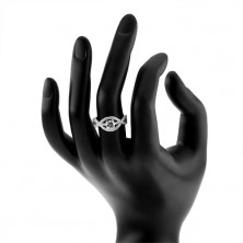 Stříbrný prsten 925, zvlněné zirkonové linie, kulatý čirý kámen