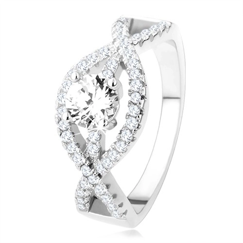Stříbrný prsten 925, zvlněné zirkonové linie, kulatý čirý kámen - Velikost: 65