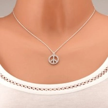 Stříbrný náhrdelník 925, symbol míru vykládaný čirými zirkony
