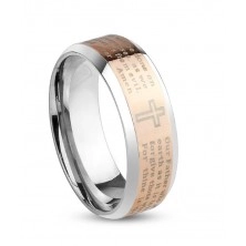 Ocelový prsten stříbrné a měděné barvy, modlitba Otčenáš v angličtině, 6 mm