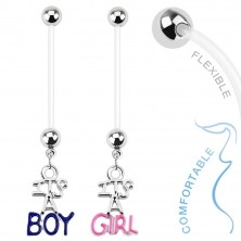 Piercing do bříška z bioflexu pro těhotné ženy, "IT'S A BOY", "IT'S A GIRL"