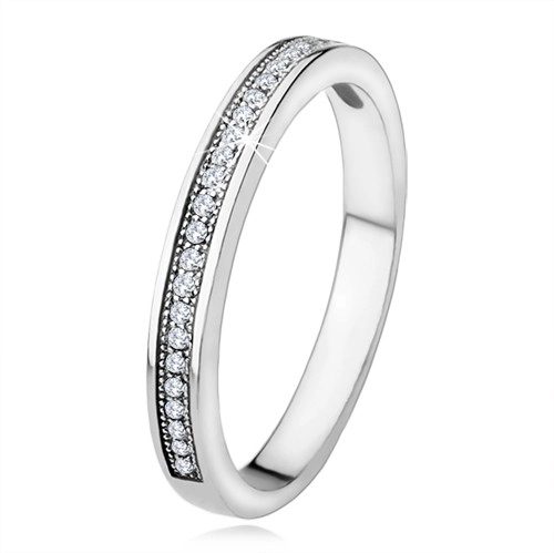 Stříbrný prsten 925, úzká ramena, vodorovná linie čirých kamínků - Velikost: 55