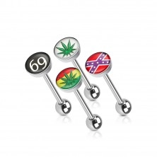 Sada - piercingy do jazyka z oceli, marihuana, "69", jižanská vlajka