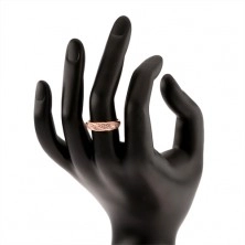 Prsten ze stříbra 925, měděná barva, šikmé linie čirých zirkonů
