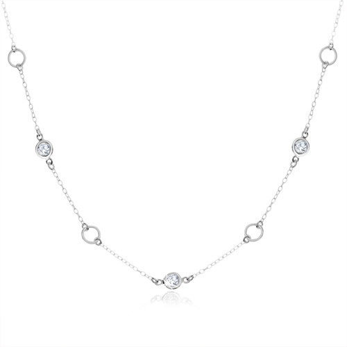 Stříbrný náhrdelník 925, kruhy - ozdobné zářezy, čiré blyštivé zirkony